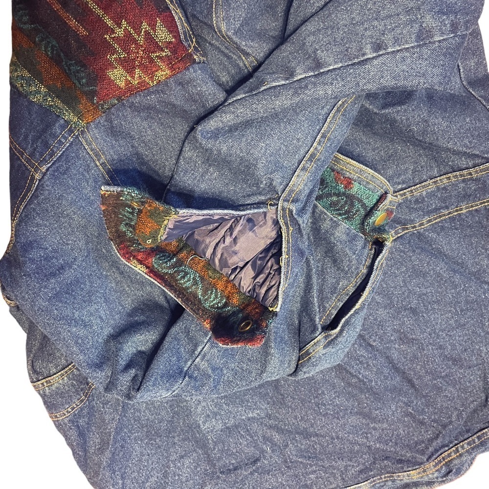 Vintage Out Brook South West Country Tribal Print Ranch Chore Heavy Denim Coat - Picture 8 of 10